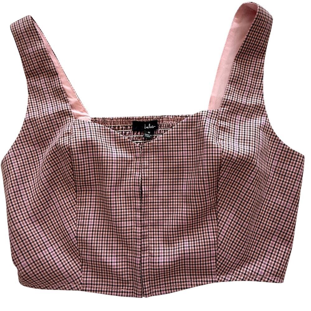 Lulus Pink Gingham Corset Crop Top Size M Bustier Coquette Summer